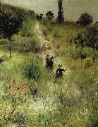 Pierre Auguste Renoir uppfor backen genom hogt gras Spain oil painting artist